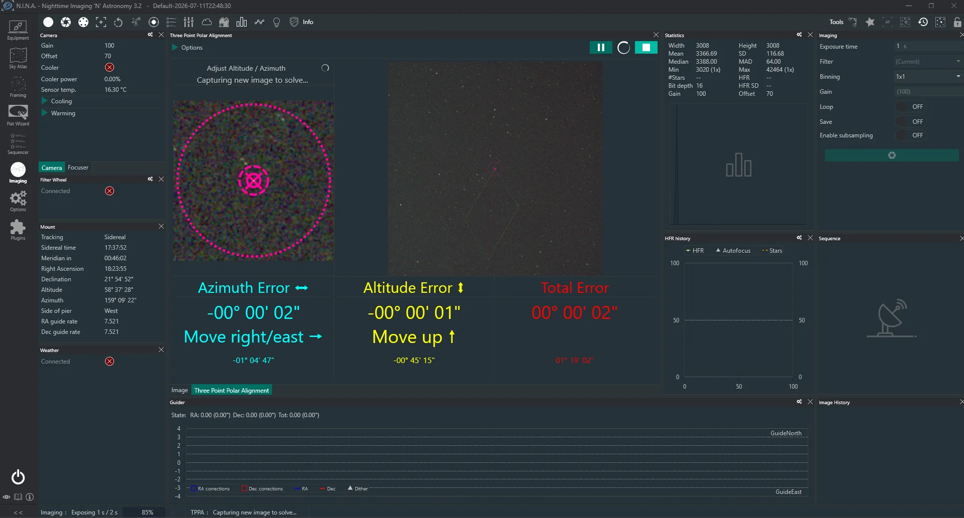 Showing the total alignment error of two arcseconds