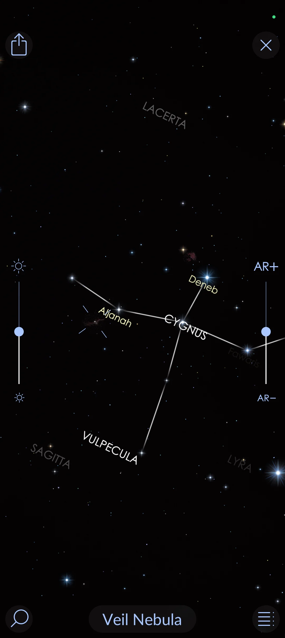 The location of the Veil nebula in AR.